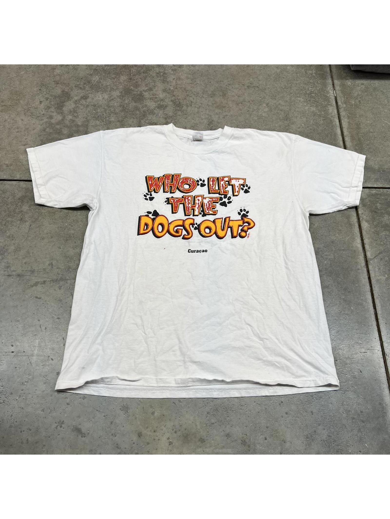 Vintage Who Let The Dogs Out White Destination Joke Shirt Size Xl